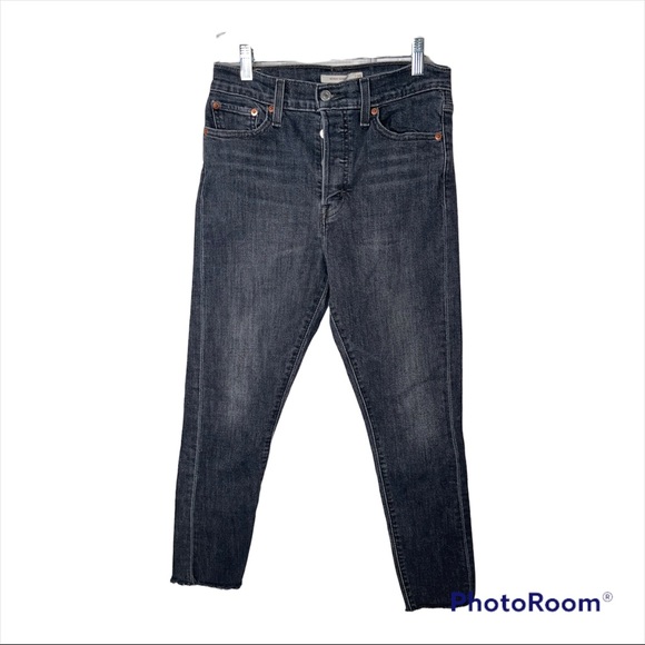 LEVI'S x REVOLVE Dark Gray Button Fly Wedgie Skinny Cropped Jeans Size 29 - Picture 7 of 10